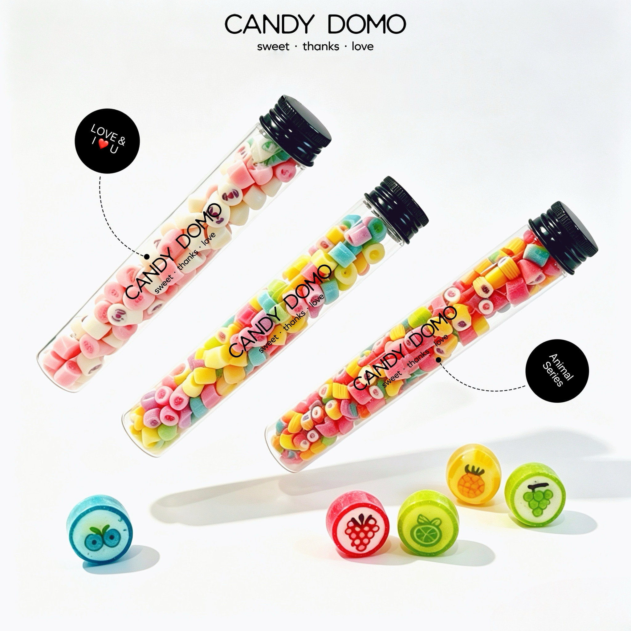 CANDYDOMO手工创意新年限定新包装水果混合大试管切片糖果零食