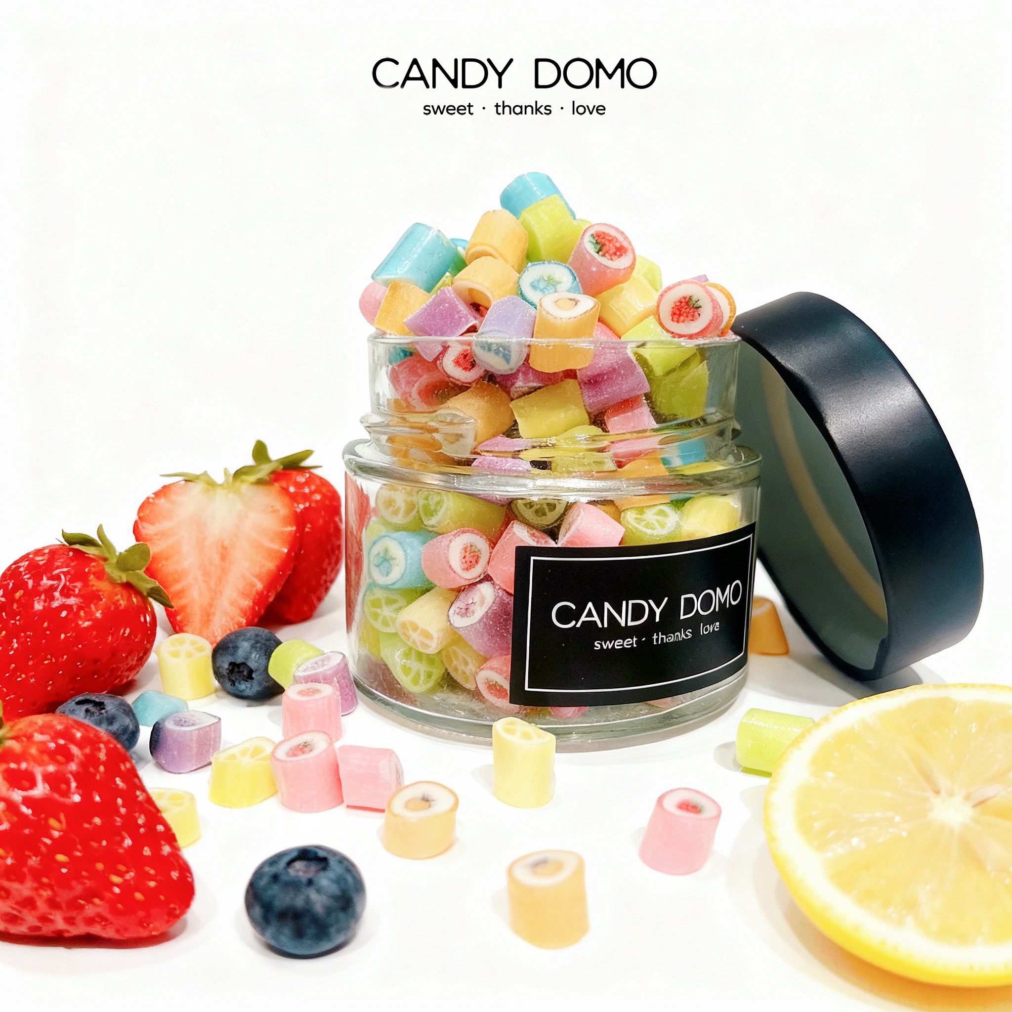 CANDYDOMO手工切片颗粒糖混合水果味糖果儿童琥珀棉花糖节日礼物