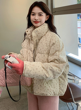 羽绒棉服女冬季2026新款立领短款韩系小碎花加厚棉衣面包服外套潮