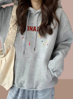 纯棉连帽卫衣女春秋季2026新款薄款宽松懒惰风加绒套头帽衫秋冬潮