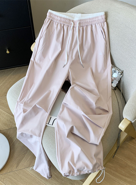 运动速干休闲裤女夏季2026新款抽绳美式百搭薄款工装束脚阔腿裤子