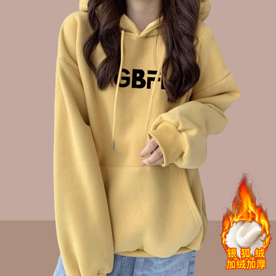 纯棉连帽卫衣女秋冬季2025新款加绒加厚美式宽松懒惰风帽衫春秋潮