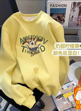 纯棉圆领卫衣女秋冬季2026新款加绒加厚宽松懒惰风套头打底衫春秋