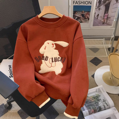 纯棉加绒假两件圆领卫衣女薄春秋