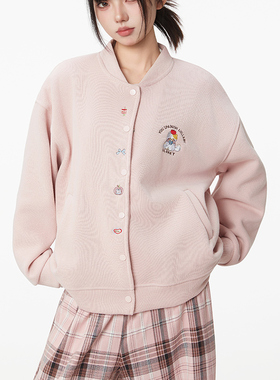 刺绣开衫卫衣女秋季2025新款立领棒球服宽松休闲百搭单排扣上衣潮