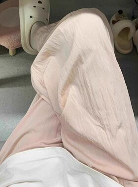 粉色冰丝阔腿山本裤女夏季2025年新款高腰显瘦直筒拖地休闲长裤子