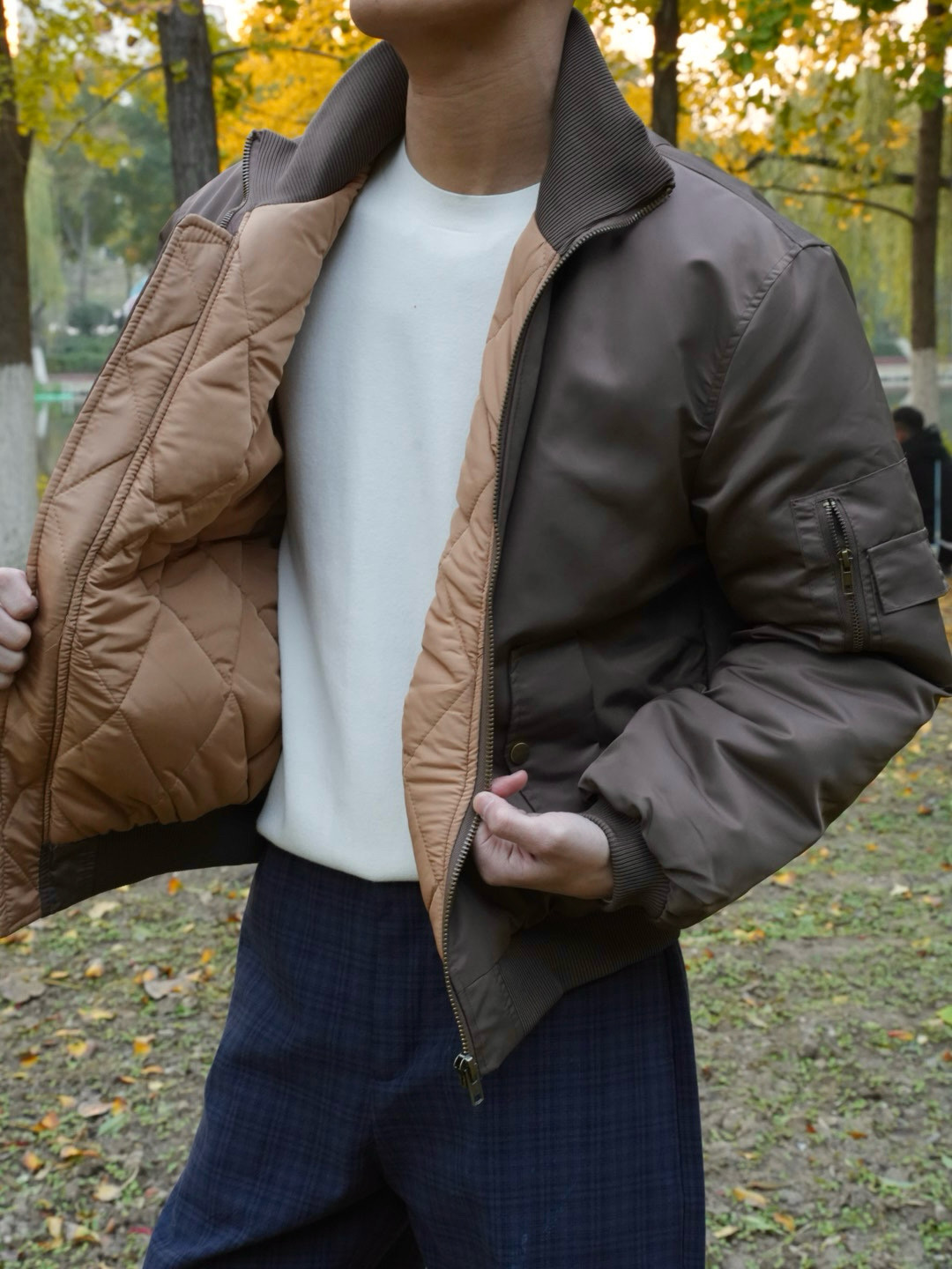 SaiTuiCL美式复古双面穿棉服外套男款设计感飞行员棒球服潮