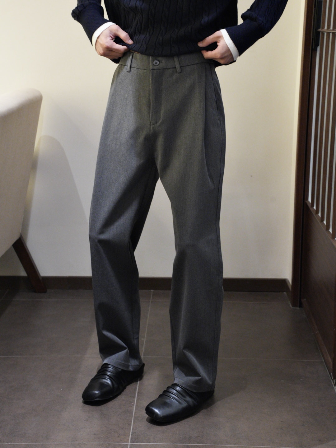 SaiTuiCL 【三本针】老钱风立体褶位宽松直筒慵懒秋冬重磅西裤男