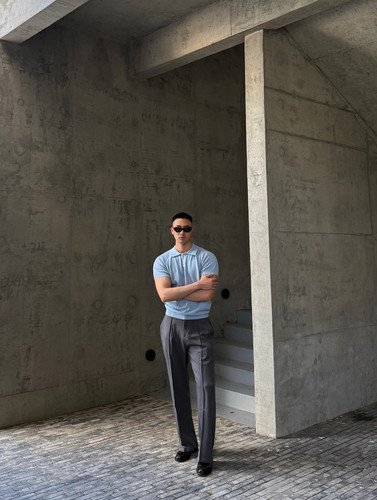 CL/高级感修身微喇claenfit裤子男vibe车线直筒松紧腰垂感西裤