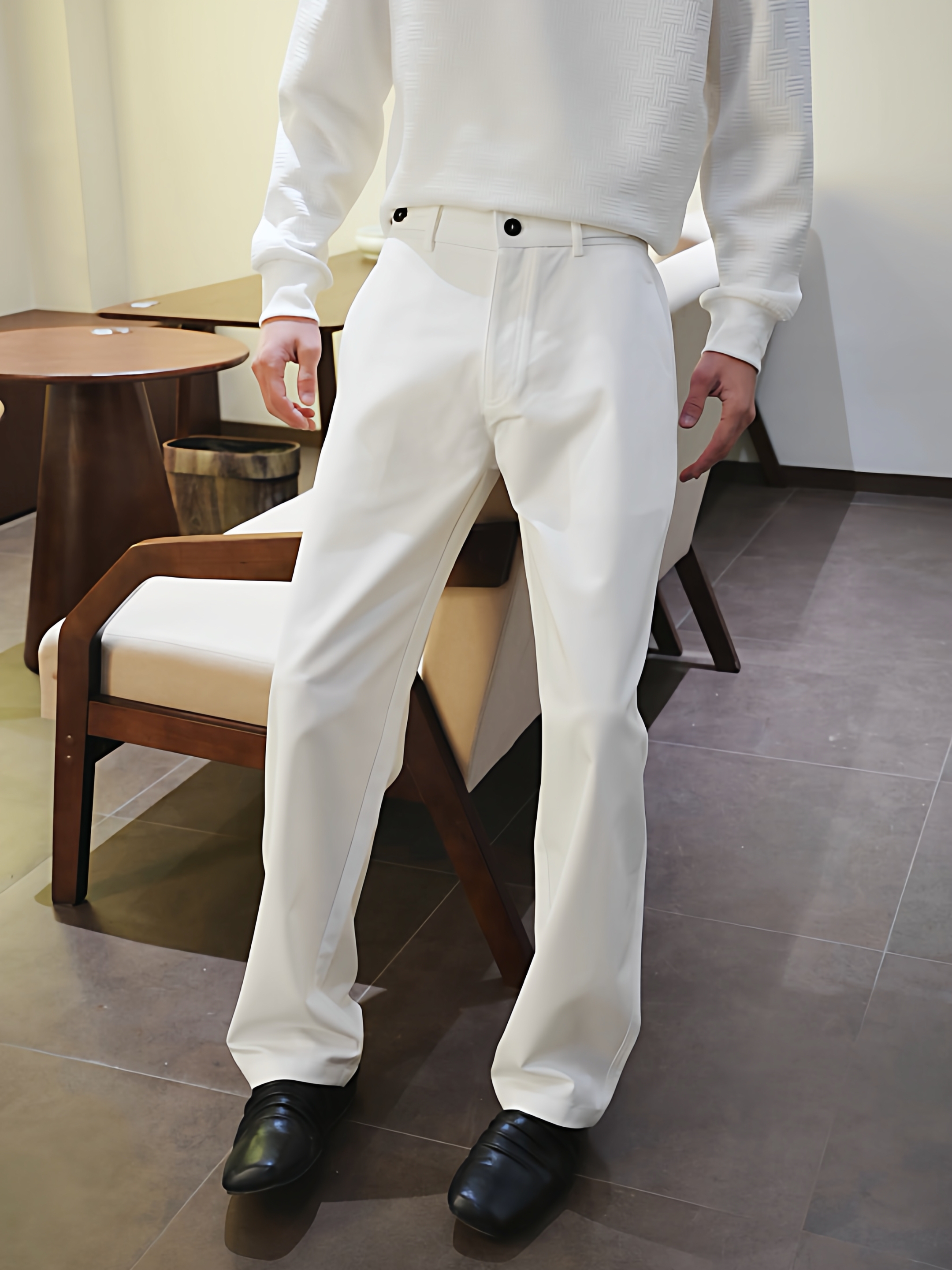 SaiTuiCL天丝莱赛尔棉高级感宽松美式长裤松紧腰纽扣装饰休闲裤