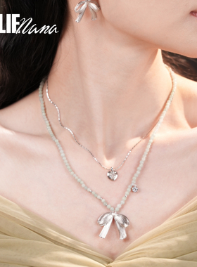 JOLIENANA/丝韵蝴蝶结/翡翠玉天然珍珠蝴蝶结两件套叠戴项链