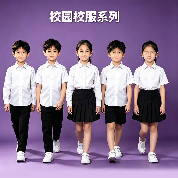 儿童白色衬衣衫班服黑色长裤套装