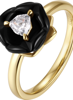 Fanci范琦【玫瑰系列】夜色玫瑰金色戒指925银闭口女戒轻奢