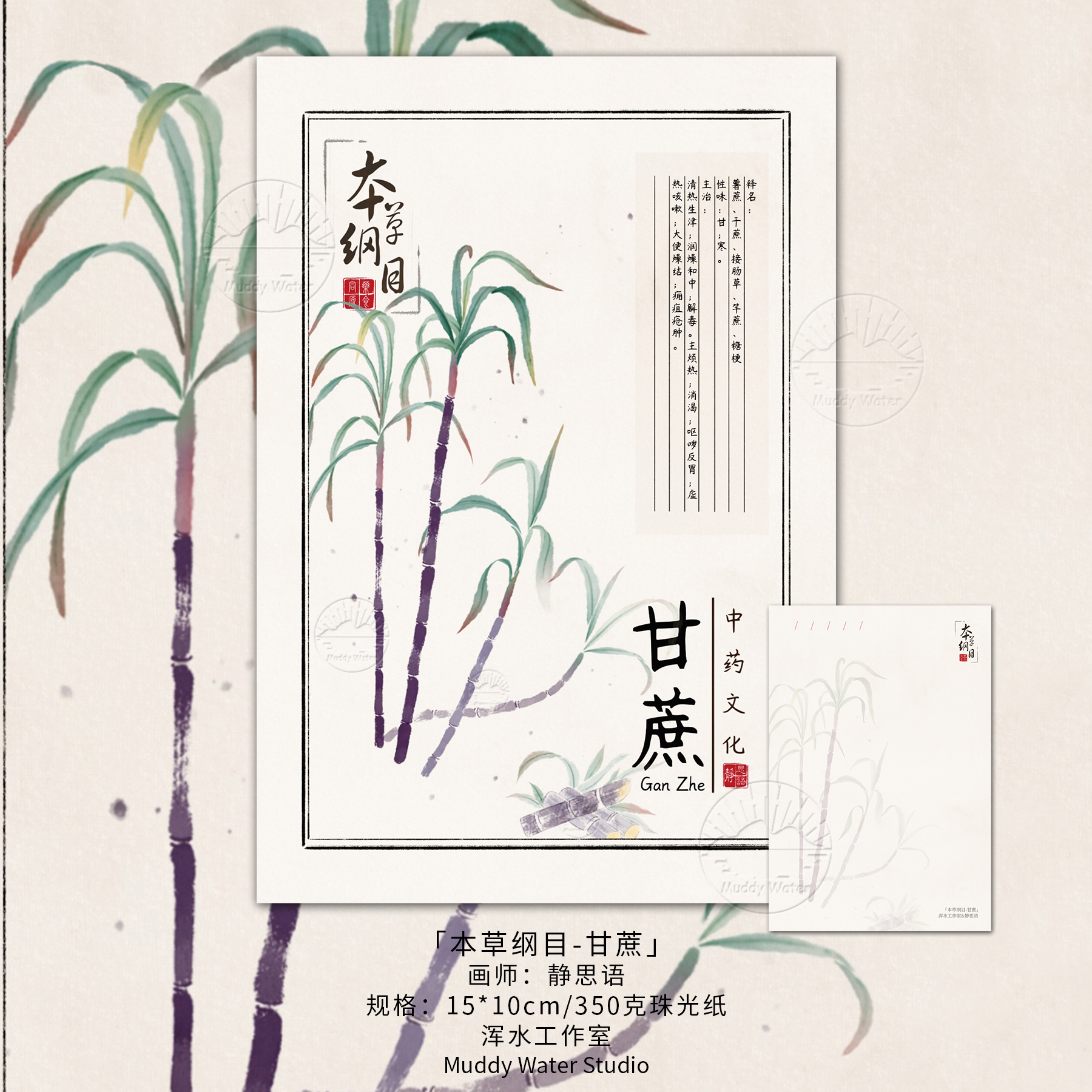 「草本纲目·中草药图志」原创手绘明信片插画中药文化贺卡礼物