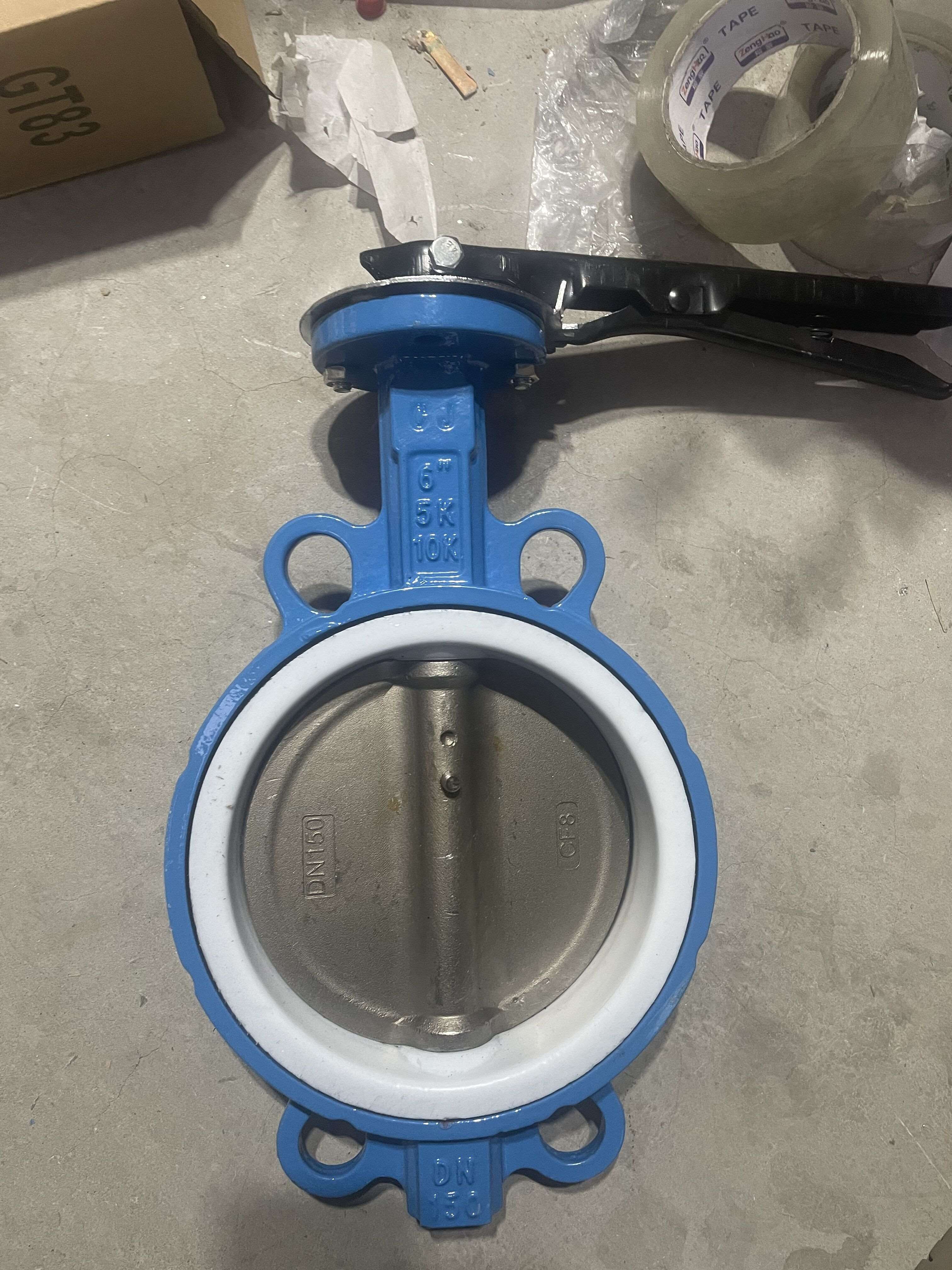 手柄对夹蝶阀d71x-16q球墨铸铁四氟304板挂胶蝶阀手动四氟碟阀