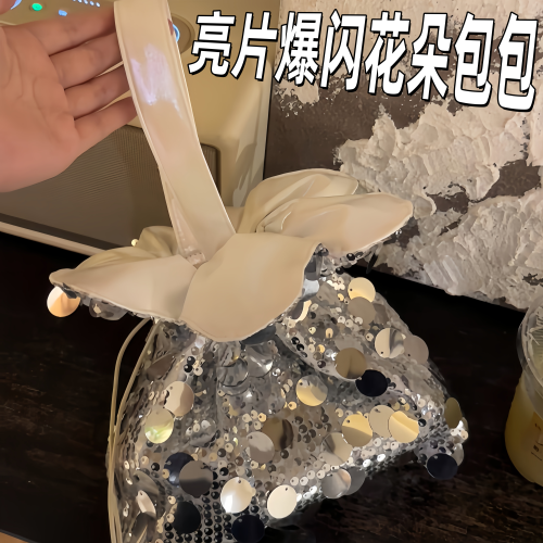 花朵亮片爆闪大容量手提化妆包