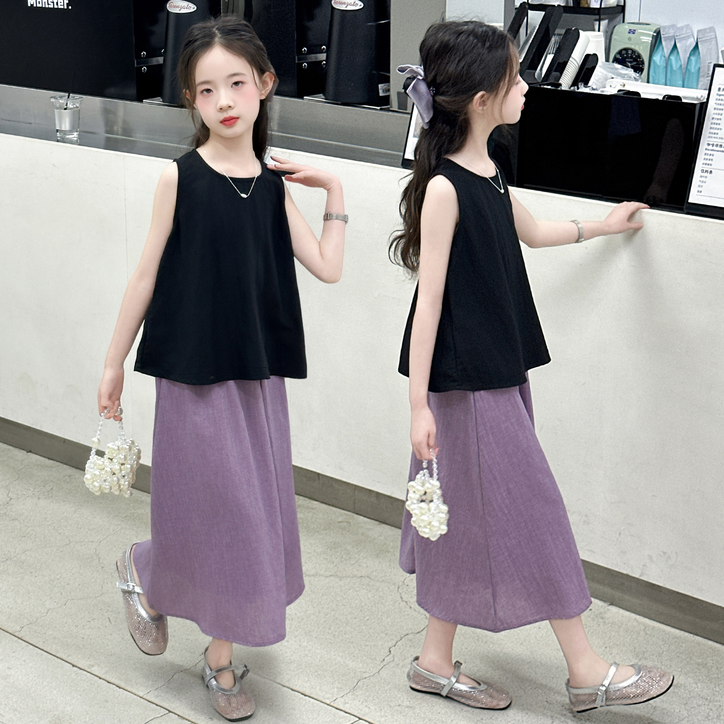 半身裙短袖套装女儿童洋气ins风2025潮宝衣服时髦经典夏装中大童