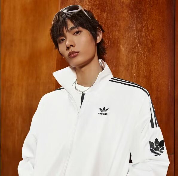 adidas originals三叶草撞色运动复古立领长袖夹克外套 男女同款