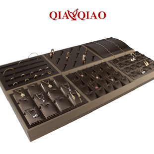 珠宝展示托盘高档吊坠耳钉戒指盘轻奢棕色展示盘项链首饰收纳盘子