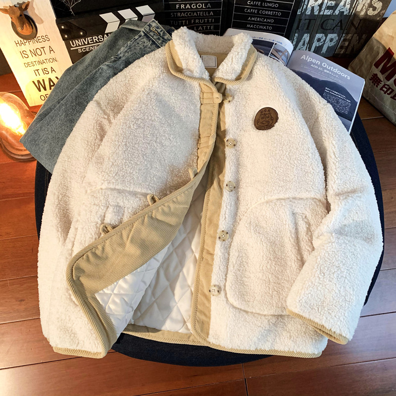 1005-2-LMF034-P135冬季羊羔毛棉服加厚宽松保暖洋气翻领棉衣,男装棉衣,星座1005-2