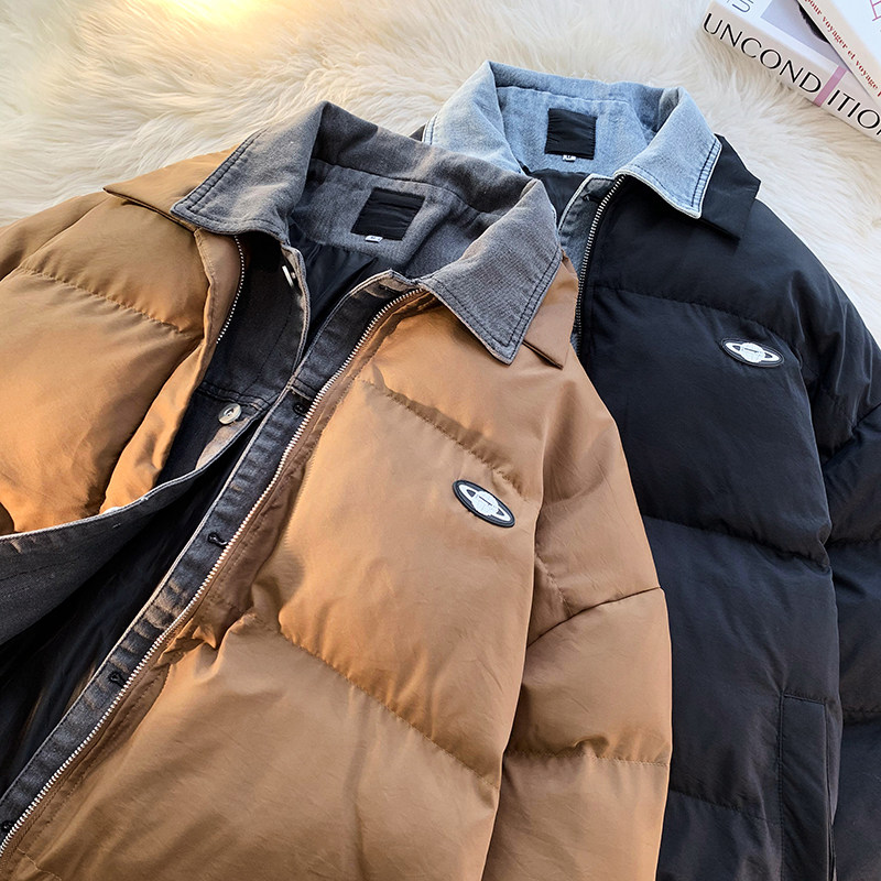 1005-2-LMF030-P135假两件牛仔拼接棉服立领加厚宽松情侣棉衣,男装棉衣,星座1005-2
