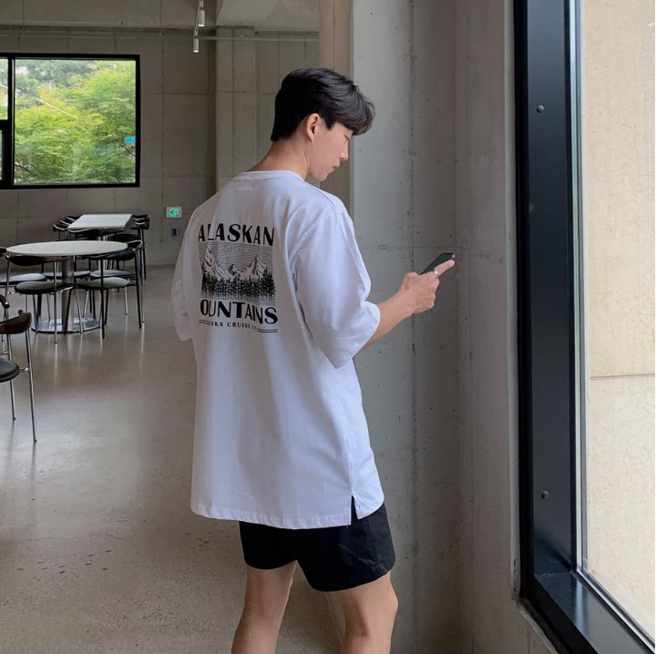 1005-2-T613-P35夏季港风男士印花圆领短袖T恤宽松打底衫潮流,男装T恤,星座1005-2