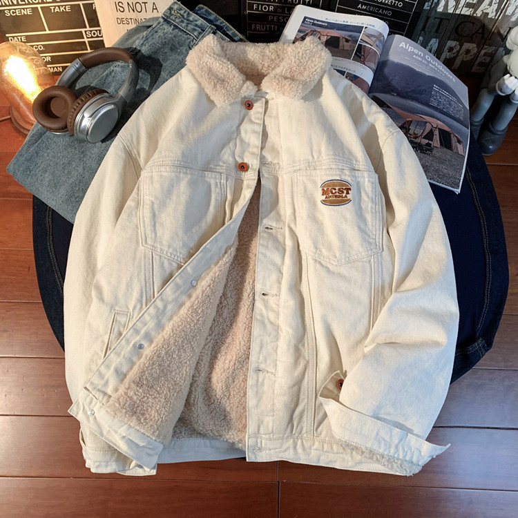 1005-2-LMF045-P135冬季羊羔毛牛仔外套男女加绒加厚棉服夹克,男装棉衣,星座1005-2