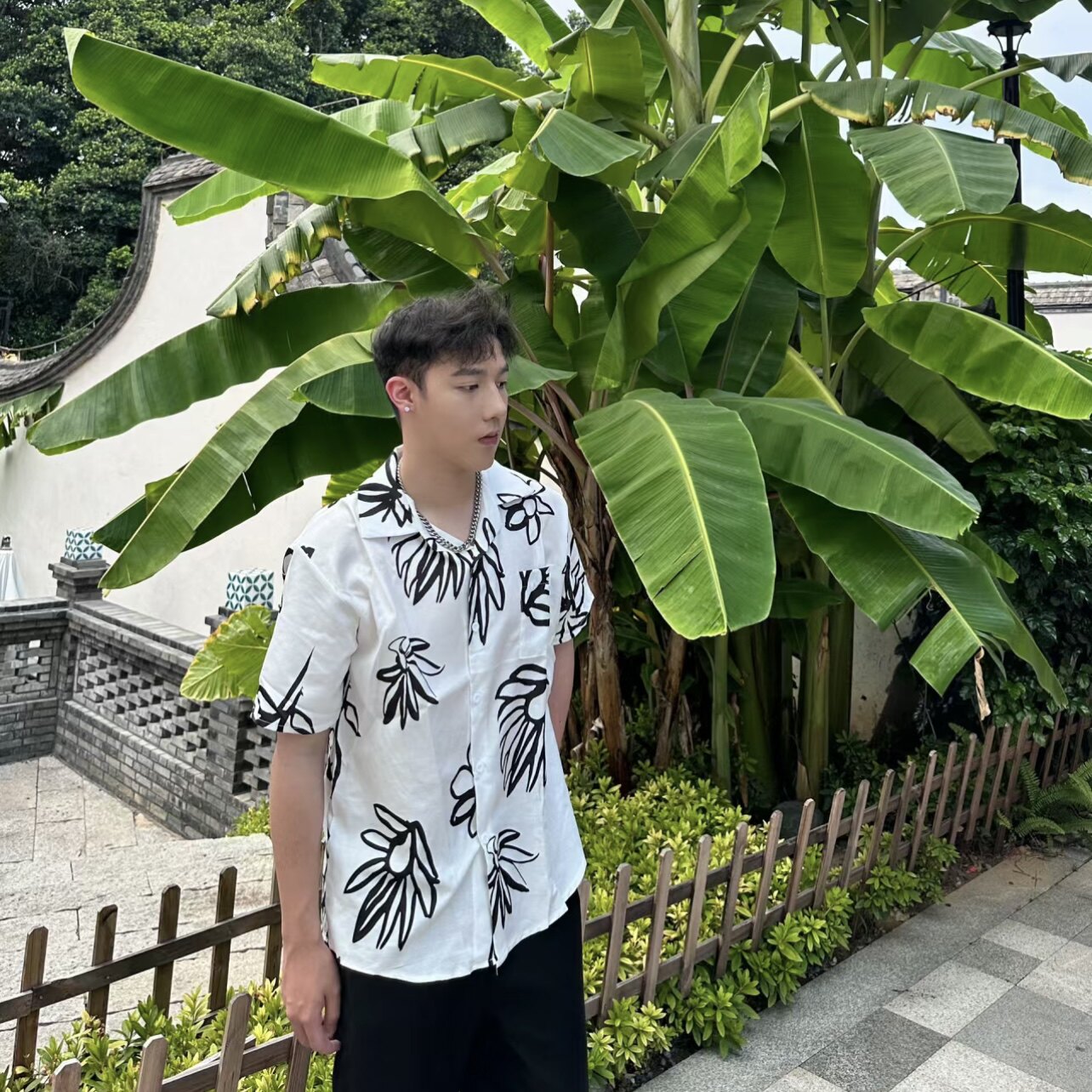 1005-2-CS9913-P45有图片版权夏季港风男士宽松翻领T恤短袖衬衫,男装衬衫,星座1005-2
