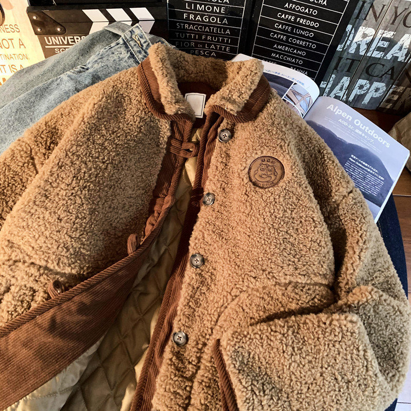 1005-2-LMF034-P135冬季羊羔毛棉服加厚宽松保暖洋气翻领棉衣,男装棉衣,星座1005-2