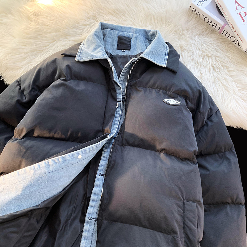 1005-2-LMF030-P135假两件牛仔拼接棉服立领加厚宽松情侣棉衣,男装棉衣,星座1005-2
