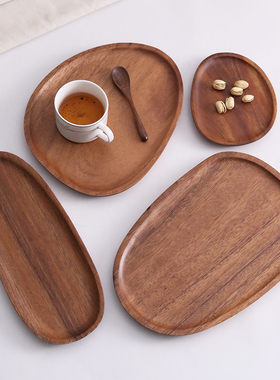 实木托盘日式早餐咖啡盘杯托小茶盘木质木盘水果点心盘胡桃木盘子