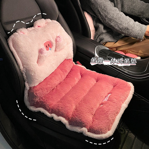 汽车坐垫冬季毛绒可爱座垫腰靠一体加绒车内座椅加热秋冬天车垫子