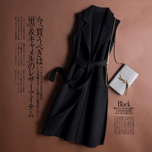 宽松外套女 春秋新款 洋气毛呢马夹中长款 马甲坎肩秋冬季 小个子韩版
