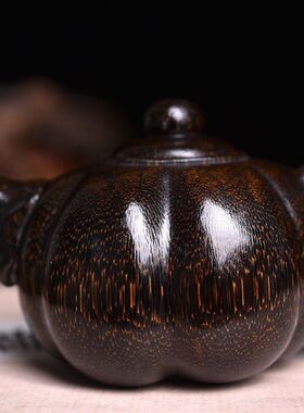 天然披毛犀茶壶南瓜壶五件套古玩收藏老物件摆件养生文玩珍藏臻品