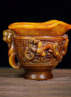 保真古玩古董披毛犀牛角文玩