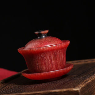 保真披毛犀盖碗茶杯酒杯水杯红料稀品摆件限量抢购
