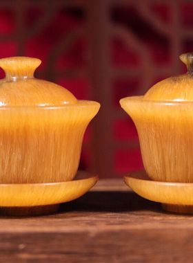 古玩披毛犀杂项杯子小黄碗摆件把件文玩收藏好东西杯工艺品送礼