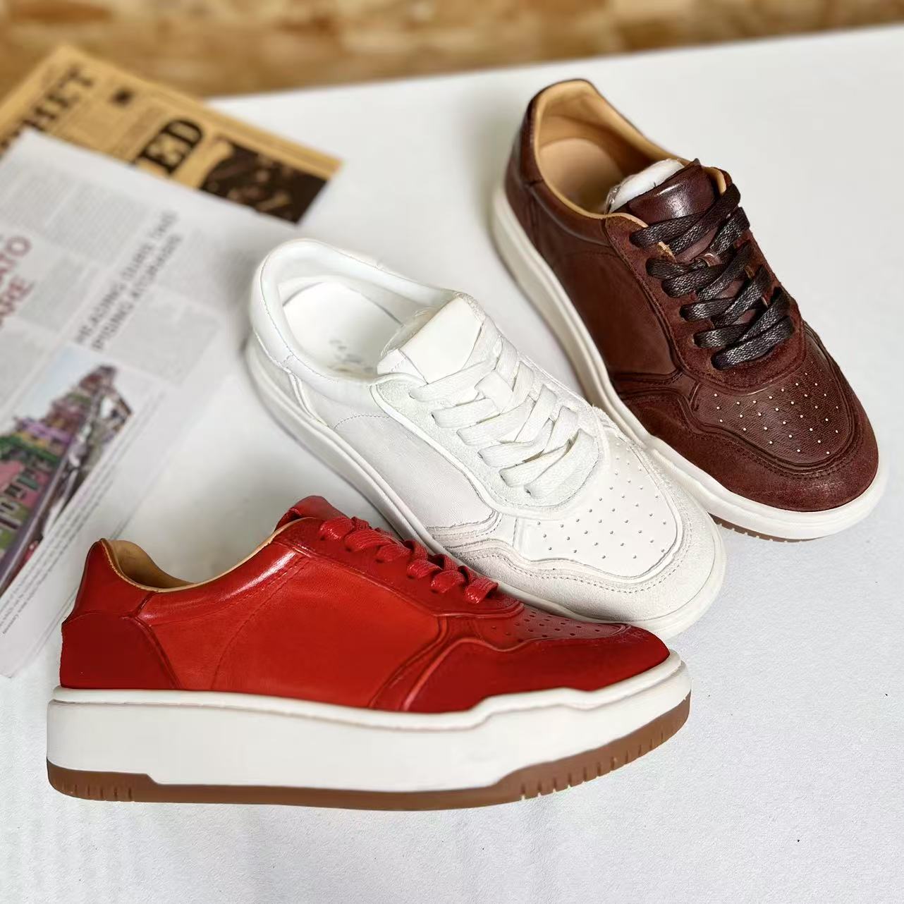 水洗马皮百搭单鞋休闲板鞋休闲低帮拼色运动休闲鞋韩版系带A810