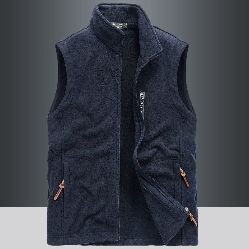 欧洲站秋冬新款可外穿加厚抓绒马甲男士宽松休闲纯色背心运动外套