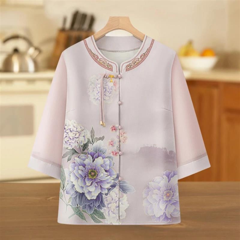 福韵优品服饰3中老年女装夏薄款新中式国风奶奶装汉服盘扣妈妈装