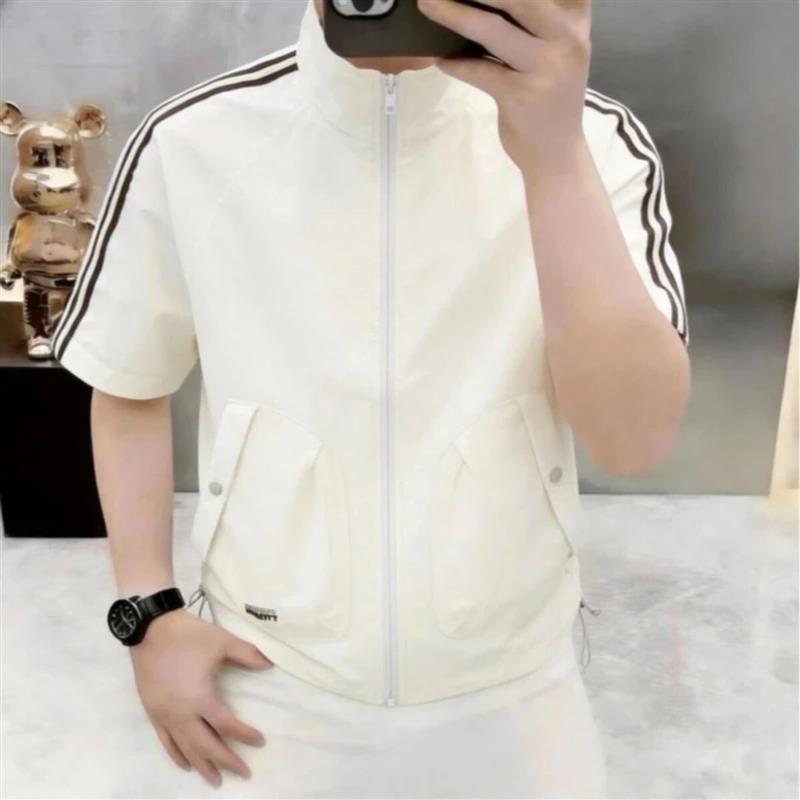 序白XUBAI4夏季男士时尚拼接短袖拉链开衫衬衫潮流半袖男装yz