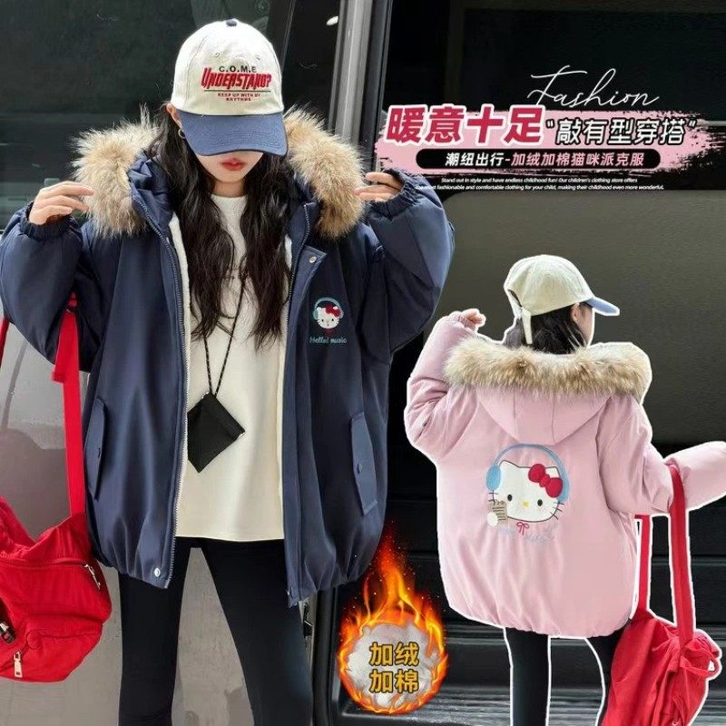 萌品优选童装女童冬装连帽毛领外套2025新款卡通KT猫加绒加厚棉袄,童装/婴儿装/亲子装,棉袄/棉服,淘宝优惠券,粉丝福利购,淘宝优惠卷