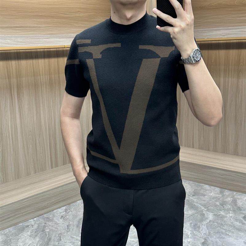 2026春季新款针织半高领短袖毛衣男士打底衫提花保暖舒适弹力修身