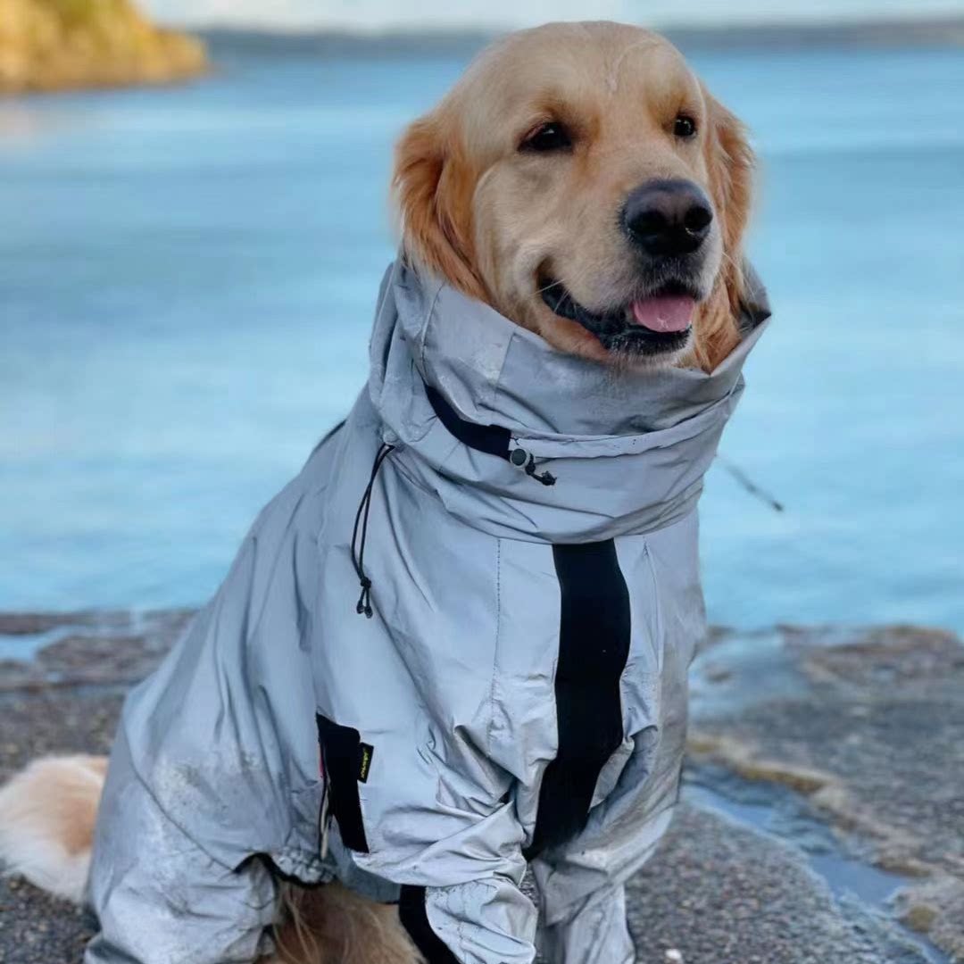 狗狗雨衣反光中大型犬金毛德牧边牧外出四脚全包防水雨披冲锋衣服
