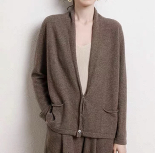 【瓦家同款】原生态羊毛翻领开衫随性慵懒气质单排扣羊毛针织衫女