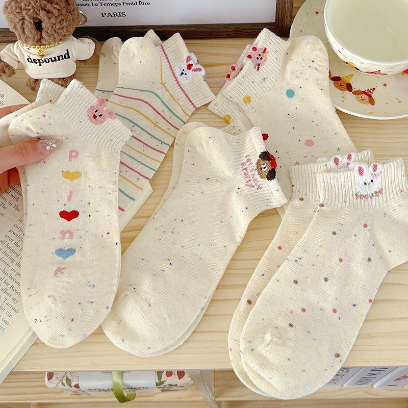袜子女款卡通袜子女短袜春夏季纯棉透气ins潮可爱点子纱小兔短筒