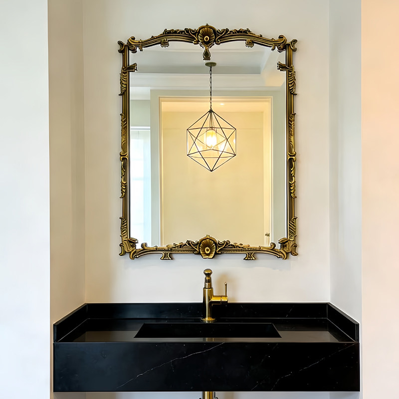 欧式复古雕花led智能浴室镜客厅壁炉背景墙挂镜卧室梳妆台化妆镜,住宅家具,化妆镜,淘宝优惠券,粉丝福利购,淘宝优惠卷
