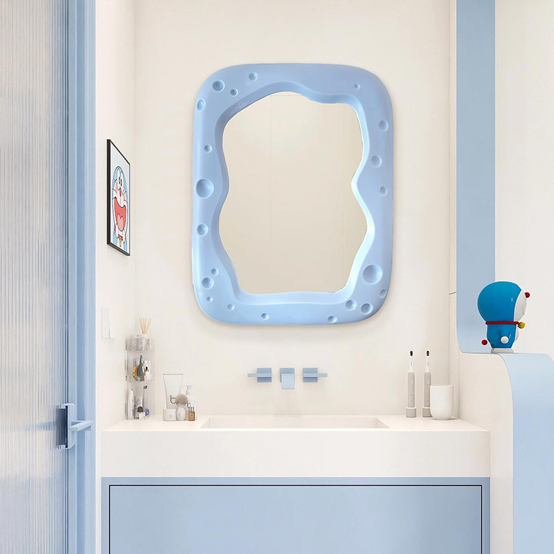 ins奶油风家用桌面梳妆台化妆镜北欧高级艺术led灯智能壁挂浴室镜