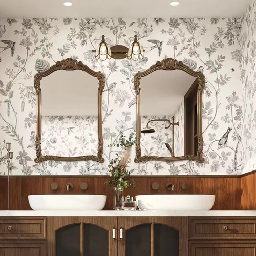 法式复古化妆镜欧式玄关壁炉雕花装饰镜led浴室镜美式壁挂镜子