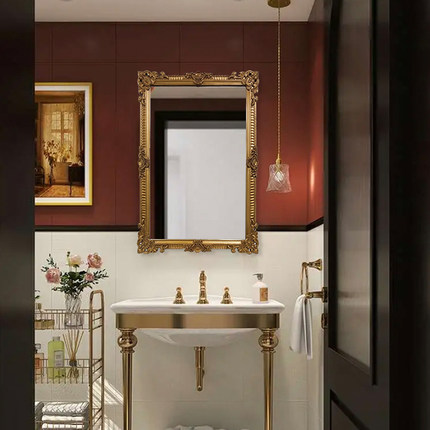 法式复古智能浴室镜美式壁挂装饰镜欧式洗手间卫生间LED化妆镜子